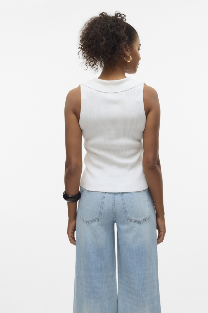 VMWILLOW SL V-NECK POLO TOP 10330770 SNOW WHITE